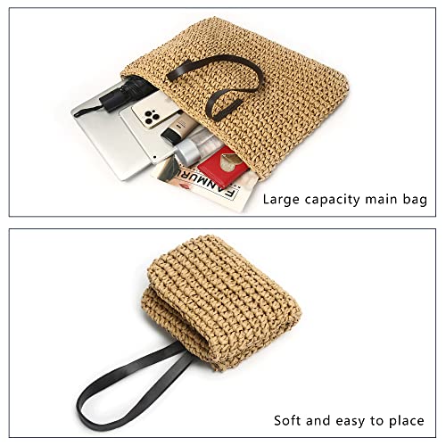 Straw Beach Bag Woven Tote Bag With Zipper Summer Handbag Handmade Straw Tote (#1) #TOP3