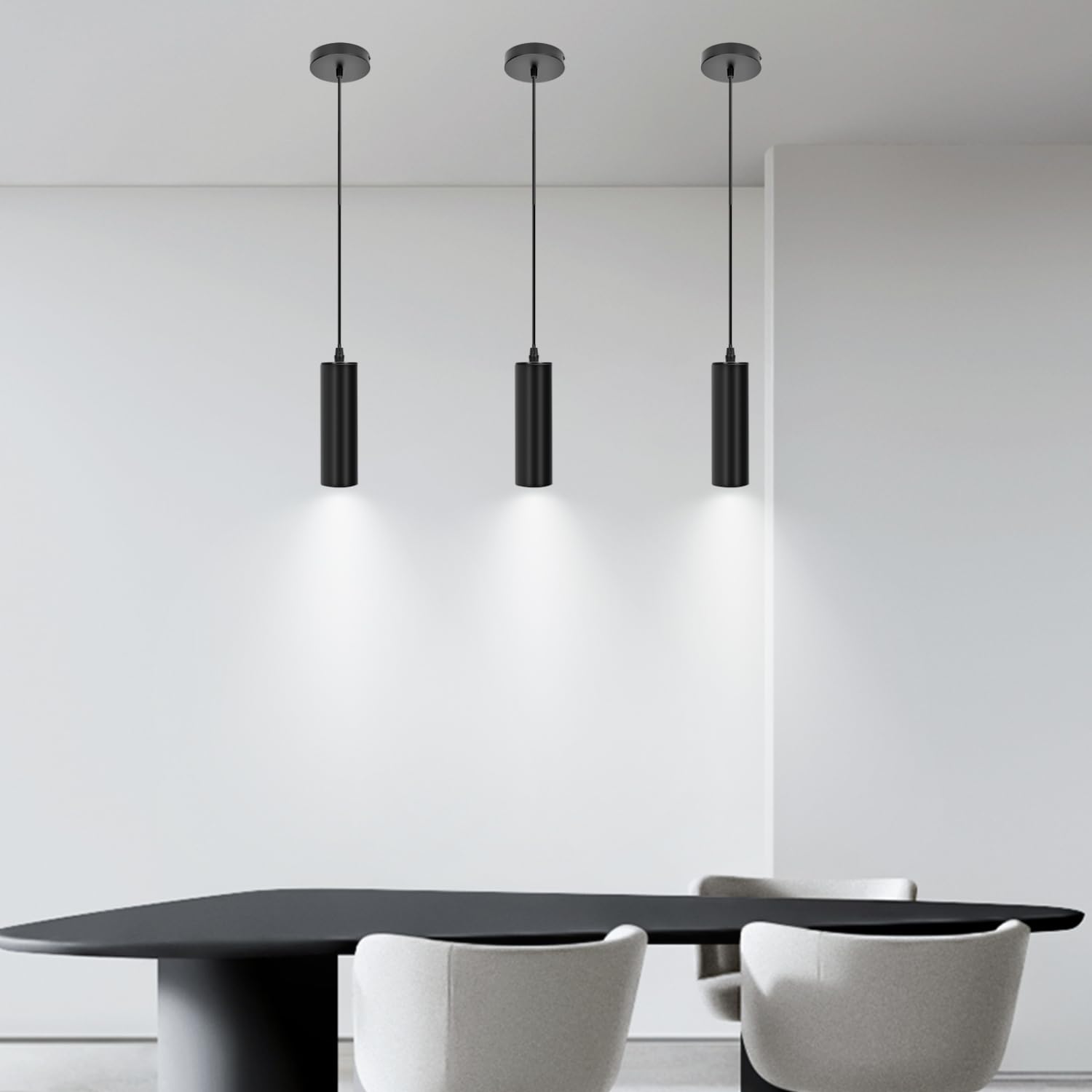 Aigostar Suspension noire， Suspension en fer. Plafonnier moderne cylindrique. Compatible avec GU10. Lot de 2， sans ampoule