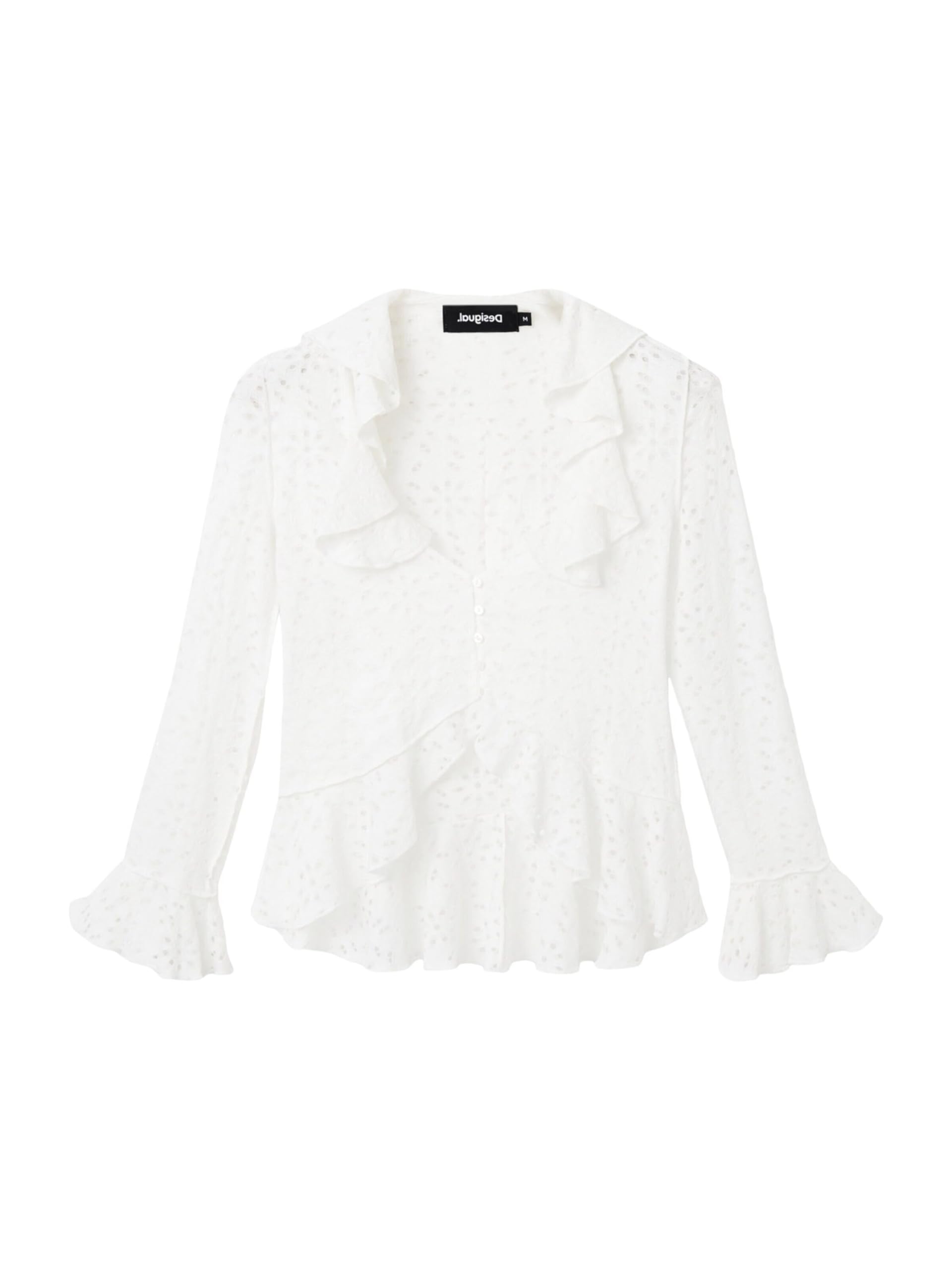 Desigual Women's White Blouses, Xl, Eyelet Embroidered Blouse