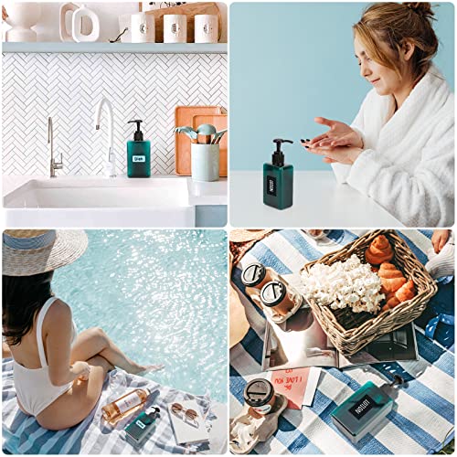 Image of Segbeauty 4pcs Empty Shampoo Bottles, 9.5oz Plastic Square Shower Pump Bottle Refillable, 280ml Small Green Lotion Dispenser Makeup Container with Labels for Travel Bathroom Hotel Kitchen Sink Dresser
