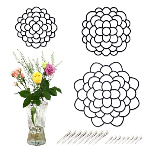 KOYILTD 3 Pcs Metal Flower Frog for Vase, Blossom Grid Reusable Stainless Steel Floral Grid Flower Arrangement Holder, Fresh Flower Stems Bouquets Plant Fixation (Black)