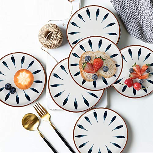 Aquiver 6'' Ceramic Dessert Plates - Color Painted Porcelain Appetizer Plates - Tea Party Small Serving Plates For Cake, Pie, Snacks, Ice Cream, Side Dish, Waffles - Set Of 6 (Blue) #TOP5