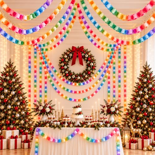 Lincia 600 Sheets Paper Chain Strips, Construction Paper Chain Garland Kit | 1x8 Inch, with Double Sided Tape, DIY Construction Paper Chains for Birthday Wedding Holiday Party Crafts Supplies