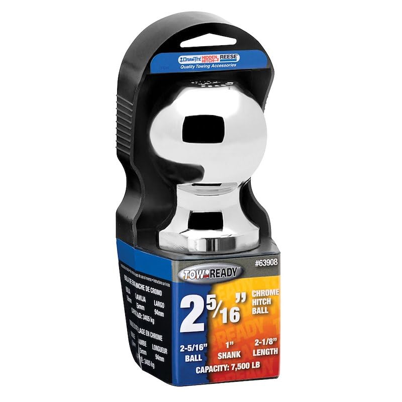 Trailer Hitch Ball 2-5/16 Inch Ball 7500 Pounds Gross Trailer Weight Capacity 1 Inch Shank Diameter/ 2-1/8 Inch Shank Length Chrome Plated Steel