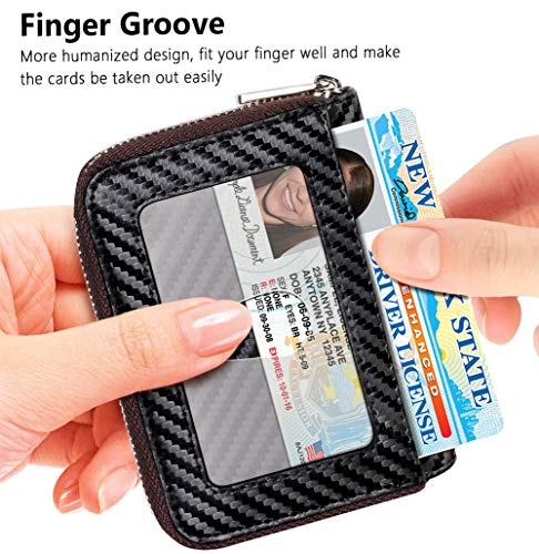 Image of FurArt Zipper Wallet Women, RFID Blocking Credit Card Wallet, Business Card Holder, Compact Size KeyChain Wallet, Carbon Fiber Black, small, Classic