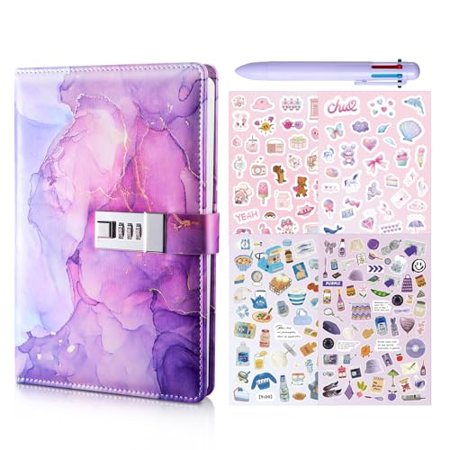 Diary for Girls with Lock, Diary Gifts for Girls Age 8-12, Kids Diary for Girls DIY Journal Set with Pen Stickers Girls Secret Notebooks Birthday Vlentines Day Gifts for Girls 9 10 11 12 Teens