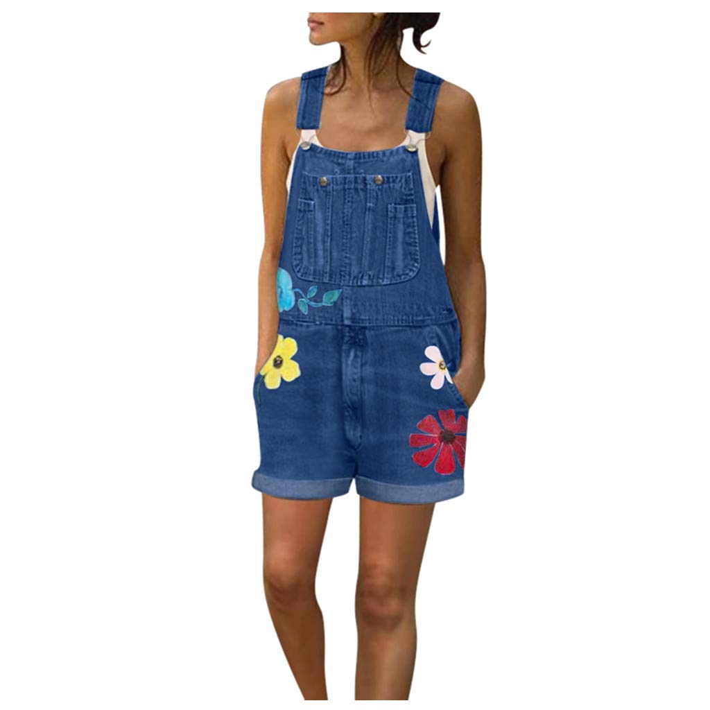 Generic Peto vaquero para mujer con flores cortos: peto para mujer, mono vaquero, pantalones cortos, monos de mezclilla para mujer, pantalones de verano ligeros, pantalones cortos de mezclilla, pantalones