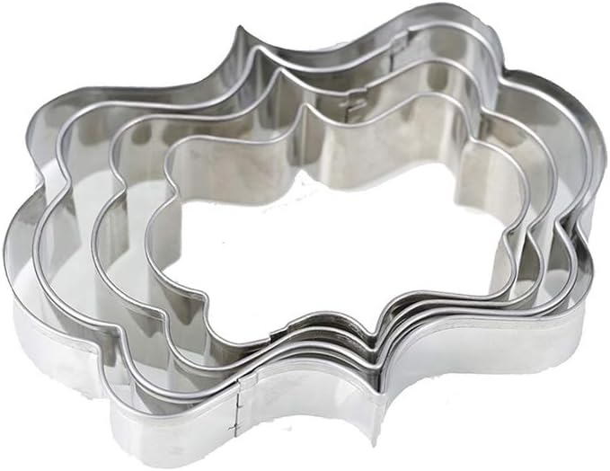Plaque Frame Cookie Cutter 4Pcs/Set, Stainless Steel Pastry Biscuit Cookie Cutter Set Fondant Pancake Cutters Mold (Style 2)
