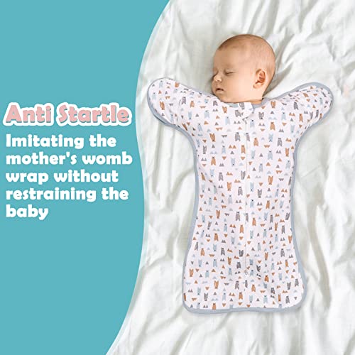 Image of 2 Pack Baby Swaddle for Transition, 2 Way Zipper Swaddle, 2 in 1 Arms in /Out Convertible Swaddles, 100% Cotton Newborn Sleep Sack for 6-9 Months, Dinosaur & Bear