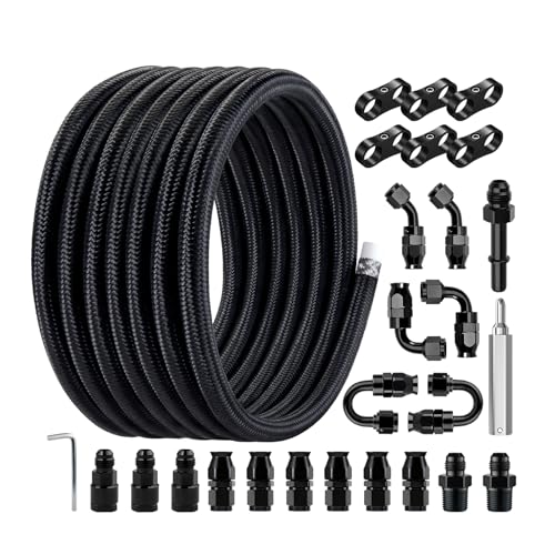 EVIL ENERGY 6AN PTFE Fuel Line Kit E85 Nylon Braided Fuel Hose 20FT PTFE LS Swap EFI Fuel Line Fitting Kit AN6