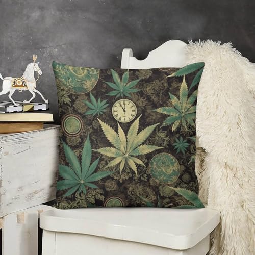 Decorative A Puff in Time Weed Marijuana Throw Pillow Covers 18x18 Soft Plush Cozy Cushion Cases with Invisible Zipper Body Pillowcase Square Accent Pillow Shams for Couch Sofa Bedroom Living Room