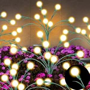 6 Packs Solar Garden Lights, New Upgraded Leaf Design 60 LED Solar Firefly Lights, Waterproof Solar Landscape In-Ground Path Lights Outdoor Decorations for Patio Yard Garden, Warm White