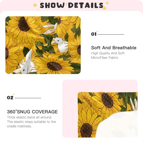 Image of Crib Sheet Breathable Soft Crib Mattress Sheet for Baby Toddler Boys Girls Fitted Crib Sheet Fit Standard Crib Mattress 39 x 27 Inch Autumn Sunflower and Cute Rabbit