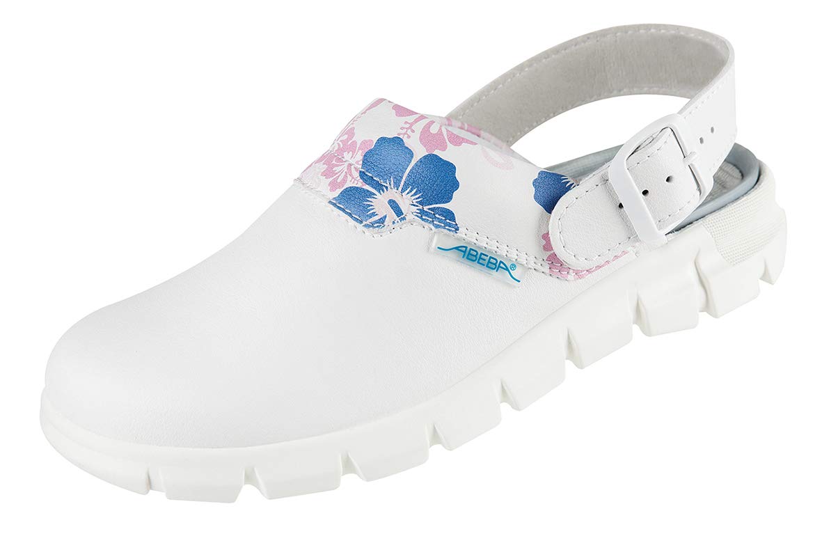 Clog 7320 Dynamic Smooth Leather, White with Floral Print, Certified, 41