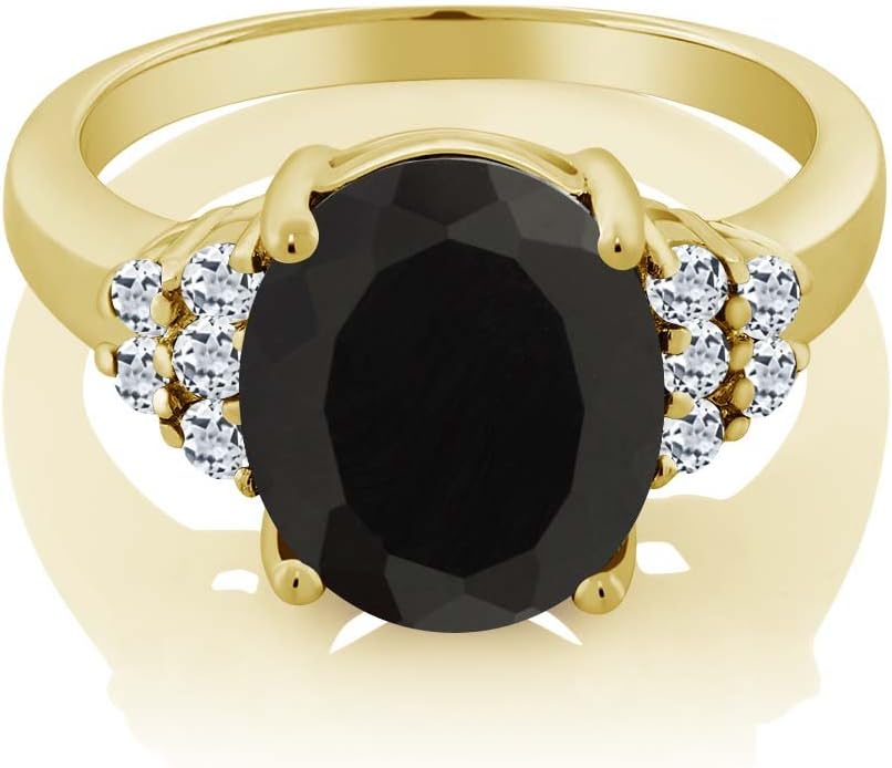 Gem Stone King 3-6 Cttw Gemstone Birthstone and White Topaz Ring For Women | 18K Yellow Gold Plated Silver | Oval 12X10MM | Wedding Anniversary Ring | Available In Size 5, 6, 7, 8, 9