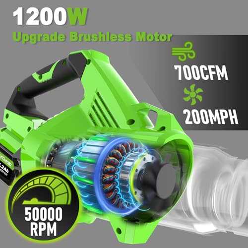 Leaf Blower Cordless, New Upgraded 1200W Brushless Motor Leaf Blower, 700CFM 200MPH with 3 Speed Modes, 160Mins Max Runtime, Handheld Electric Blower for Lawn Care, Yard, Dust & Snow - Image 4