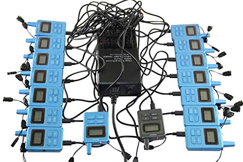 EXMAX ELGT-470 Sistema de Interpretación Inalámbrico UHF para Iglesia, Equipo de Transmisión de Voz con 100 Canales, 1 Transmisor y 15 Receptores con Base de Carga USB de 16 Puertos miniatura 2