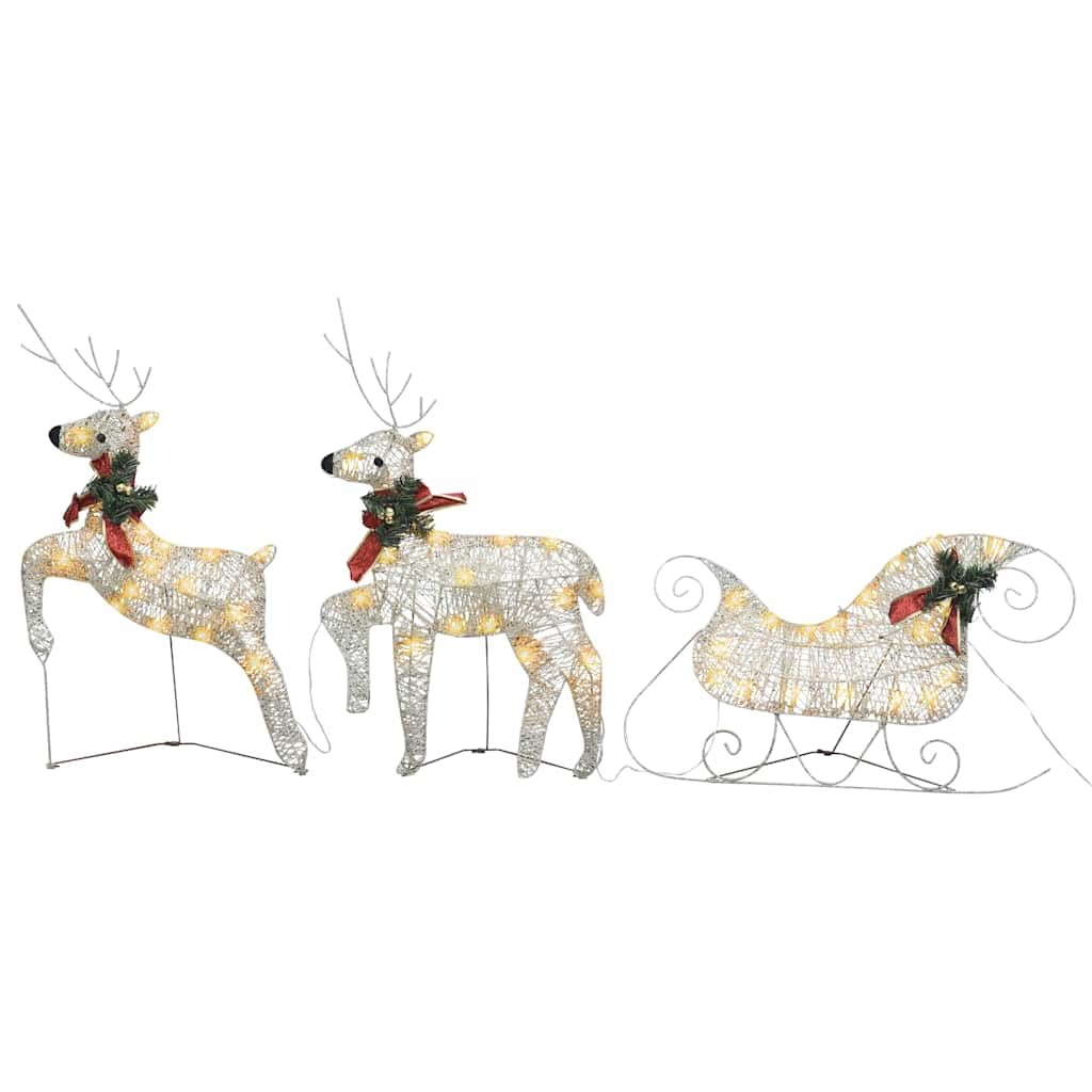 Weihnachtsdeko Rentier und Schlitten mit 60 LEDs goldene Weihnachtsbeleuchtung für Außenbereich und Innenbereich wetterfester Metallrahmen mit Mesh-Gewebe USB-Anschluss energiesparend Garten