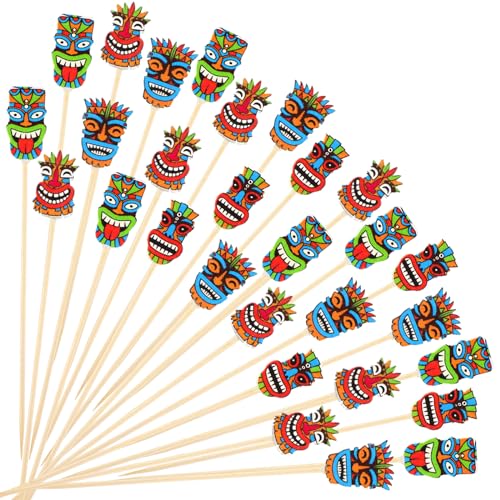 Blushtier 400 Pcs Tiki Martini Toothpicks for Olives Bamboo Cocktail Picks Hawaiian Luau Garnish Tropical Drink Picks Tiki Cocktail Sticks for Appetizers Food Fruit Beach Holiday Party Favors