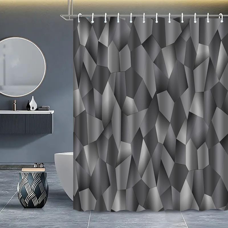 Rideau de douche géométrique 270x220 cm en polyester imperméable