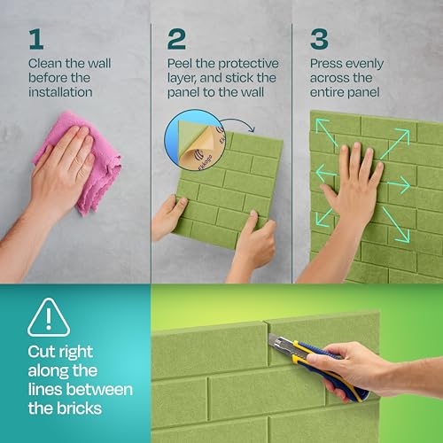 Image of Acoustic Wall Panels 18-Pack, 12 inchx12 inchx0.4 inch Decorative Self-Adhesive Sound Proofing | High Density 3D Brick Soundproof Absorbing Tiles for Walls, Home, Office & Studio - Gin Green