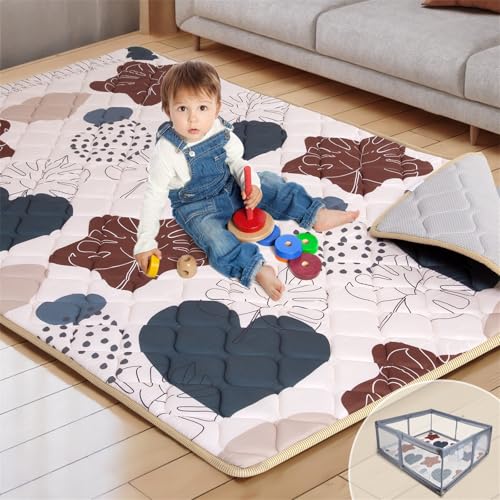 74x50 Playpen Mat Foam Thick Large Baby Play Mat for Babies Kids Toddlers Infants Floor Crawling Washable Cushioning Padded Baby Playmat for Indoor Outdoor Gift for Boys Girls Boho Leaf