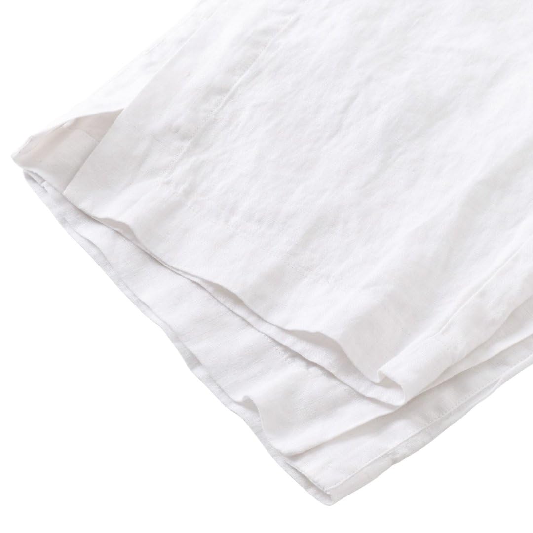 Amazhiyu Pantaloni da donna in 100% lino, gamba larga, elastici, con spacco laterale e tasche