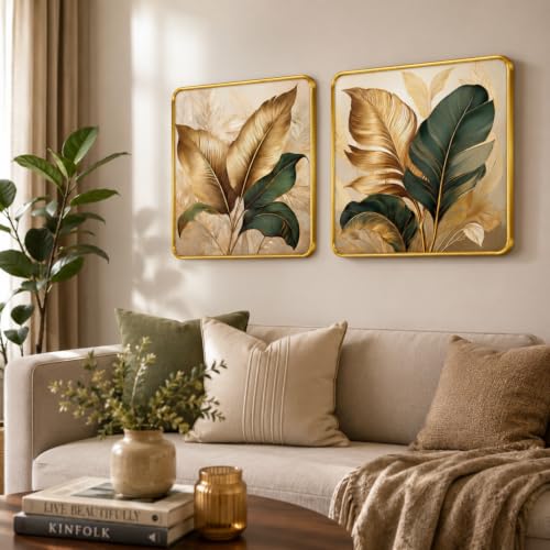 Image of RANDOM Premium Square Wall Painting Set of 2, 38 x 38 cm (Golden Frame)