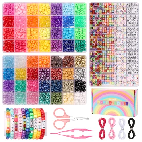 Pizooro Bracelet Making Kit 2400 Pcs Bracelet Beads 56 Colors Pony Beads in Bead Organizer 1400 Kandi Beads + 1000 Letter Beads Jewelry Craft Supplies for Friendship Bracelets DIY Gifts for Teens