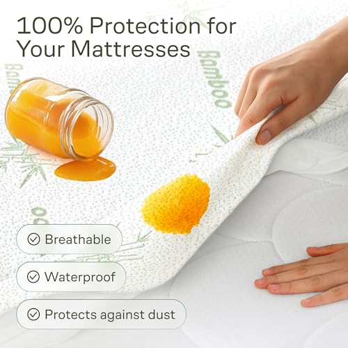 Image of Side-Shield Waterproof Mattress Protector Queen - 6-21 inch Deep Pocket with Leak-Proof Edge Protection - Noiseless & Cooling Soft-Touch Viscose Made from Bamboo - Machine Washable (Green)