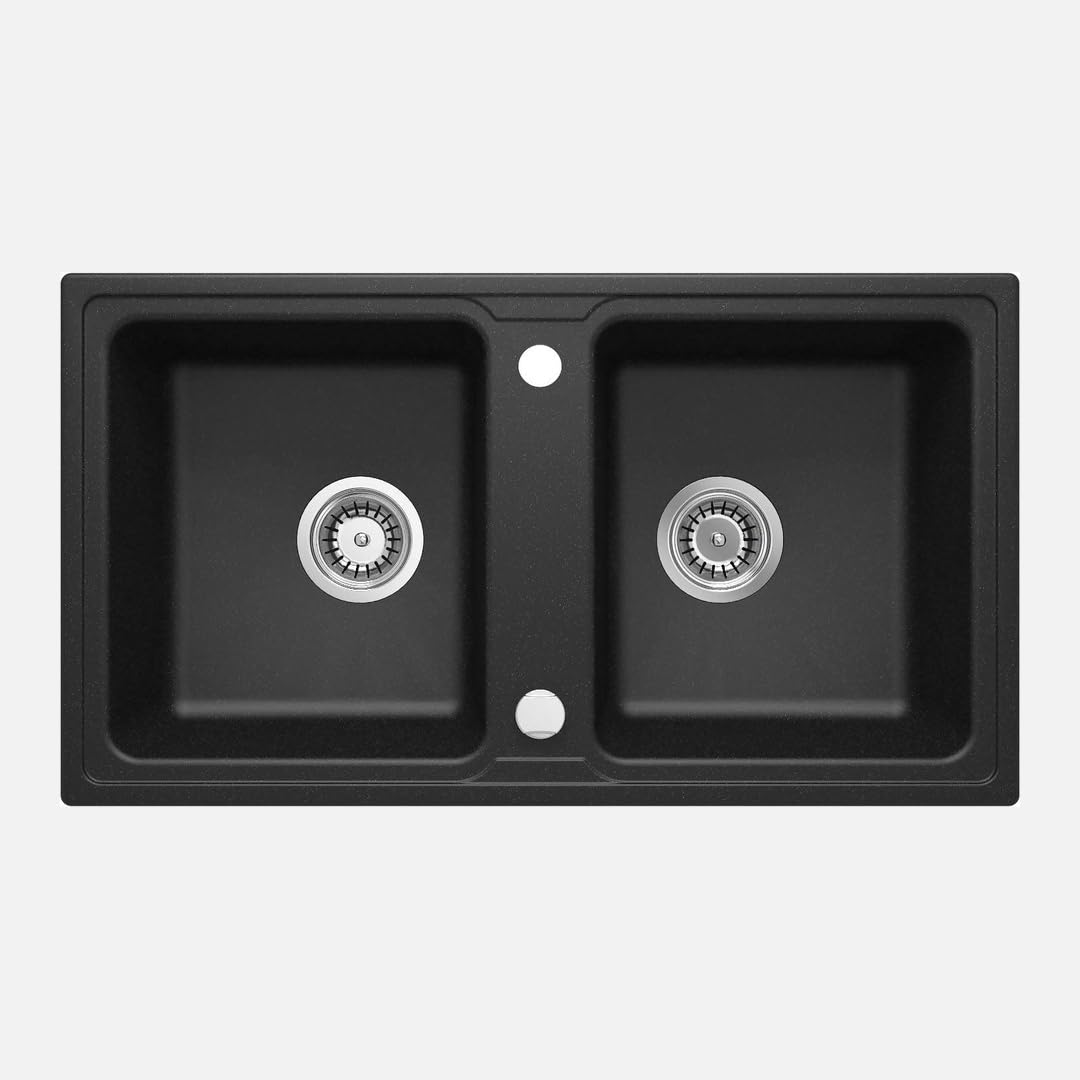Fregadero de cocina de granito con 2 cubetas 78 x 43,5 cm grafito metalizado - Zeno