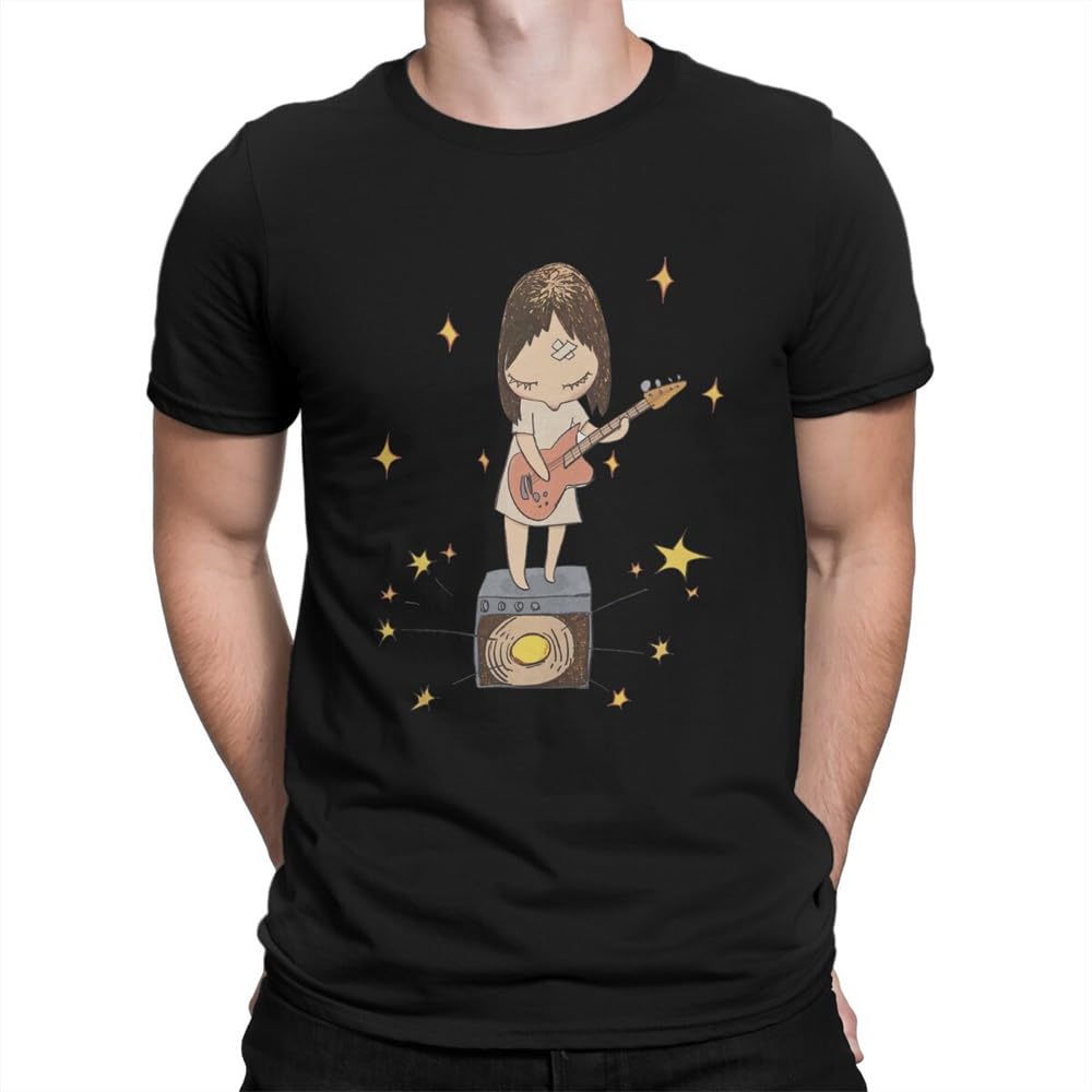 Ui881wch Men's Black Play Guitar Tshirt Yoshitomo Nara Japanese Artist O Neck Short Sleeve Fabric T Shirt Humor Birthday Gifts S