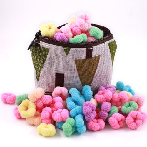 HATRAV Soft Baby Hair Ties, Small Hair Tie for Toddler,Infant,Little Girls,Age 0-5,Fine Thin Hair,Dog Hairties, No Damage,With Small Zipper Bag,Mini Hair Elastics(Muti-colored A)