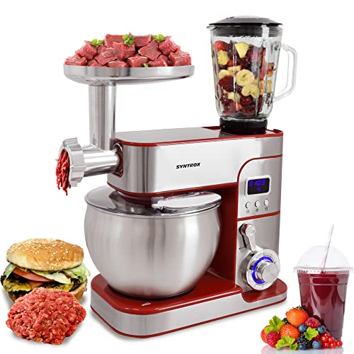 Syntrox Germany KM-1300W de Luxe Nice Küchenmaschine Knetmaschine Mixer, Fleischwolf, LCD Display, Edelstahlschüssel 7…