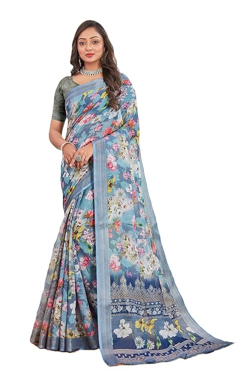 veluic vastra Digital Print Assam Silk Cotton Linen Saree for Women | Traditional Ethnic Printed Saree with Elegant Border Design | Lightweight Festive Wedding Saree for Cultural Occasions-picture-36