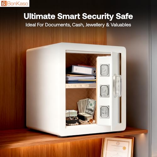 Image of BonKaso 51L Smart Security Safe | Fingerprint PIN Key Access | Adjustable Shelves | Heavy-Duty Metal | Built-in Alarm | Large Capacity Home Office Safe