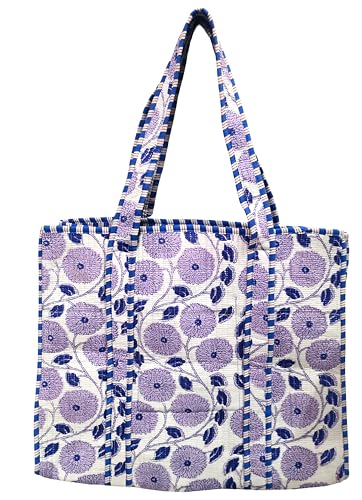 Image of Cotton Tiger Block Print Tote Bag, Indian Handmade Shopping Shoulder Bag, Unisex Market Daily Use