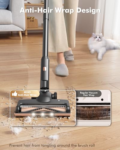 Cordless Vacuum Cleaner, 48kPA/190AW Powerful Suction, Max 60min Runtime, 4000mAh Large Battery, Anti Hair Wrap Stick Vacuum, Vacuum Cleaners for Home, Pet Hair, Hard Floors and Carpets, Cars
