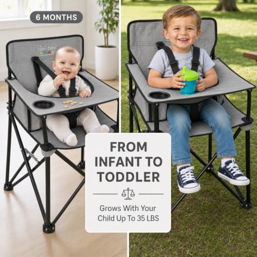 Image of ciao! baby Portable High Chair, for Travel and Camping, Grey Check