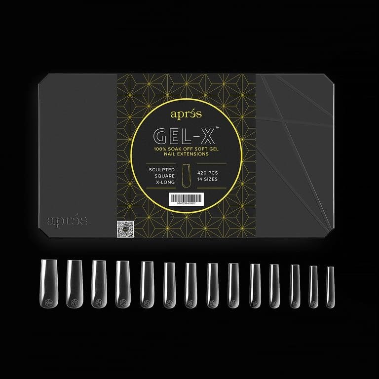 Apres Gel-X Sculpted Square Extra Long Box of Tips | Premium Quality, 14 Sizes 00-9 | Half-sizes Included, 420pcs