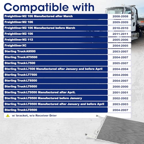 Image of Air Conditioning A /C Condenser Compatible with Freightliner Sterling Truck Models # 7-9057, HDH010020, HDH010003, 9240557, 9240609,BHT73002, BHT92710