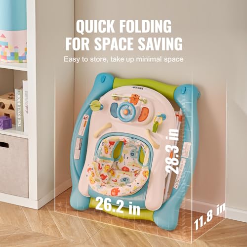Image of VEVOR 4-in-1 Baby Walker, Folding Baby Activity Center with Wheels, 3 Adjustable Height, Music & Toys Tray, Learning-Seated | Walk-Behind | Rocker | Bouncer Toddler Walker for Girls Boys 6-24 Months