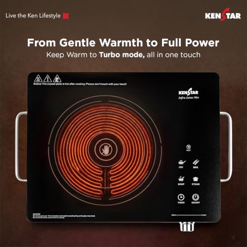 Image of Kenstar Infra LUMO NEO 2200W Infrared Stove with 22 Power Levels, 4 Preset Modes, Toughened Glass Top and Timer Function Silver Black
