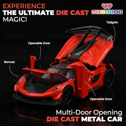 Image of Wembley 1:32 Scale Die-Cast Toy Car for Kids| with Opening Doors, Hood & Trunk| Features Pull Back Action| Luxury Sports Car Collectible|| Die-Cast Metal Body - Orange