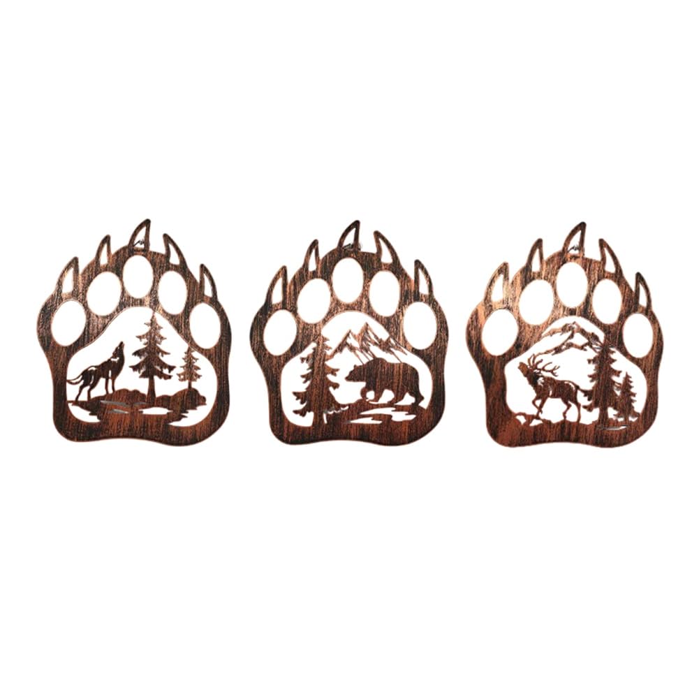 CTRLZS 3Piece Indoor Decoration Supplies Metal Bear Decor with Mountain Pine Trees Rustic Cabin Hunting Bear Decorations
