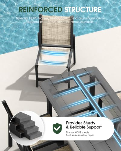 Image of Patio Stackable Chair, HDPE Armless Outdoor Dining Chairs with Wide Seat, All-Weather Textilene Oversized Porch Chair for Garden, Poolside, Backyard, Deck | Grey
