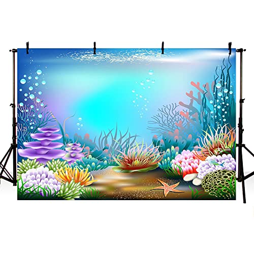 MEHOFOND 8x6ft Under The Sea Blue Purple Photography Backdrop Ocean Mermaid Theme Birthday Party Decoration Bubbles Starfish