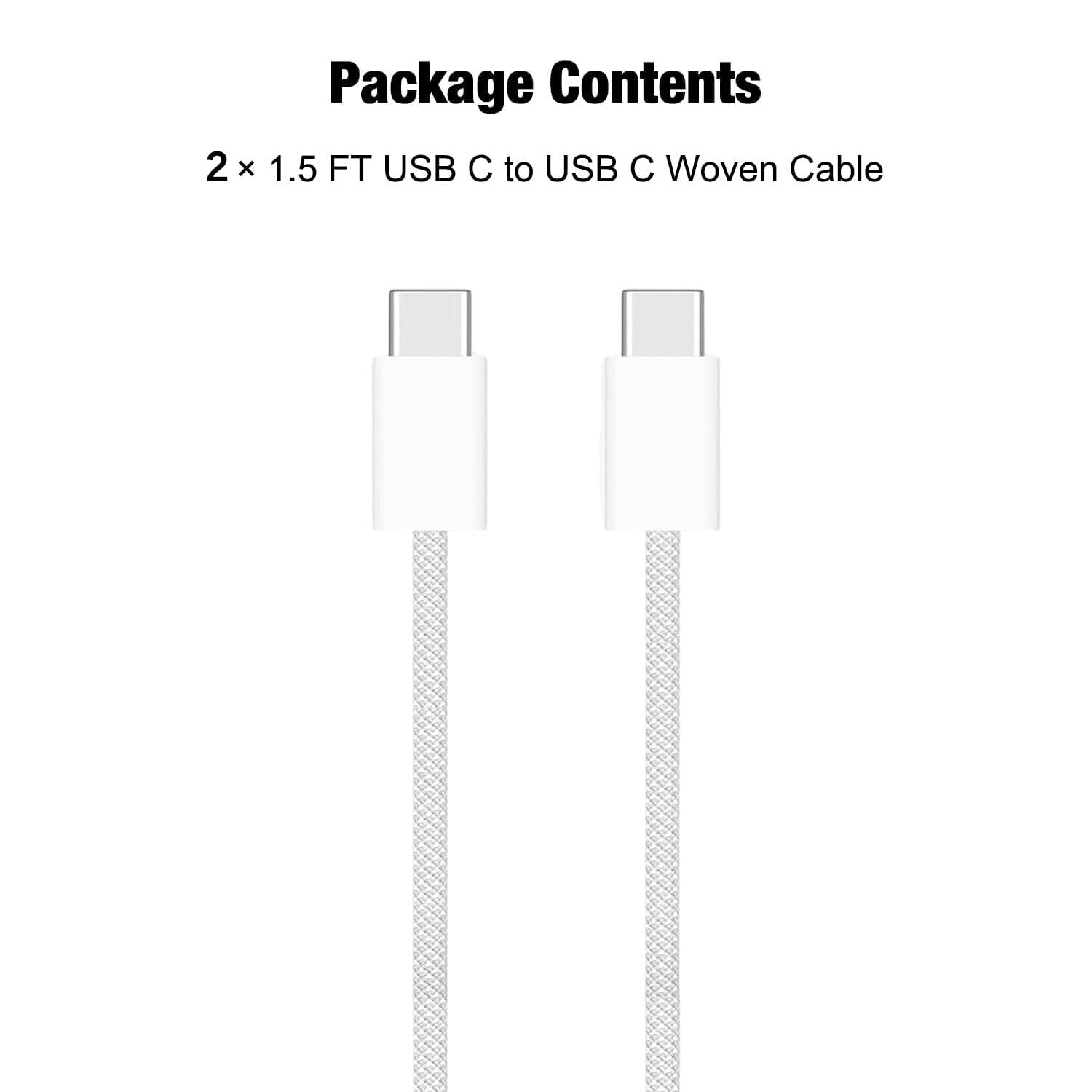 Cable corto USB C a USB C de 1.5 pies compatible con iPhone 17/16/15, 17 16 15 Pro Max, Plus, 16E, 17Air Woven Carplay, AirPods 4, AirPods Pro (2ª/3ª generación) cable de carga de coche, paquete de 2