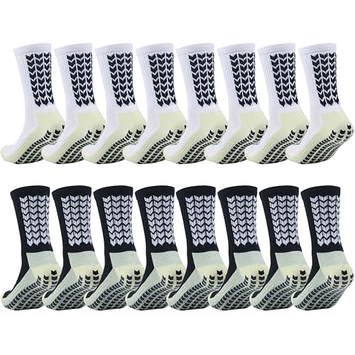 8 Pairs Men's Grip Soccer Socks, Non-Slip Soccer Sock with Anti Slip Grip Pads
