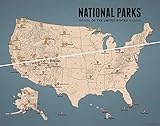 Best Maps Ever US National Parks Scratch-Off Checklist Map 11x14 Print (Tan & Slate Blue)